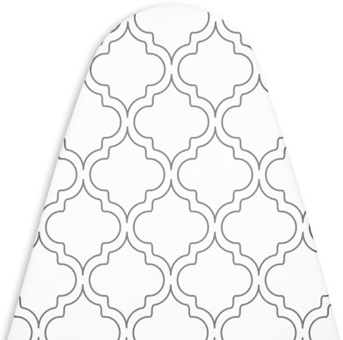 Encasa XO Mini Copriasse Da Stiro (72x30 cm) Chiusura Con Coulisse Con Imbottitura In Feltro Spessa 3 mm, Vestibilità Facile, Resistente Alle Bruciature, Stampato - Piastrelle bianche