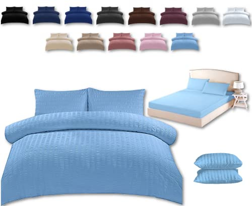 TheWhiteWater Super King Size Bed Duvet Cover Set - 3 in 1 Super King Bedding Set - Duvet Cover + Fitted Sheet + 2 Matching Pillowcases (Duck Egg, Super King - 3in1)