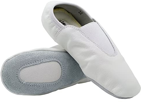 s.lemon Agility Gym Shoes,Rubber Sole Trampoline Shoe Tumbling Slipper Genuine Leather Gymnastic Shoes 32EU White