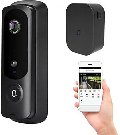 1080P HD Campanello senza fili con fotocamera, WiFi Campanello esterno impermeabile, videocitofono senza fili con rilevamento del movimento PIR visione notturna audio bidirezionale controllo TUYA APP,