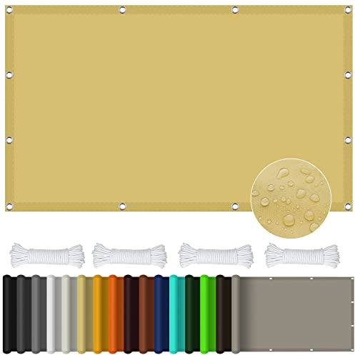Sonnensegel Rechteckig 3 x 4 m, Zaunblende Sichtschutz 98% UV Schutz Wasserdicht 98% Uv Schutz für Garten, Terrasse und Balkon, Creme Farben