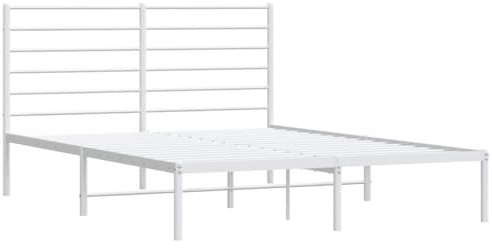 vidaXL Sängram med huvudgavel metall vit 120x200 cm, säng, metallsäng, metall sängram, sängar, metallsängar, metall sängramar, gästsäng, gästsängar