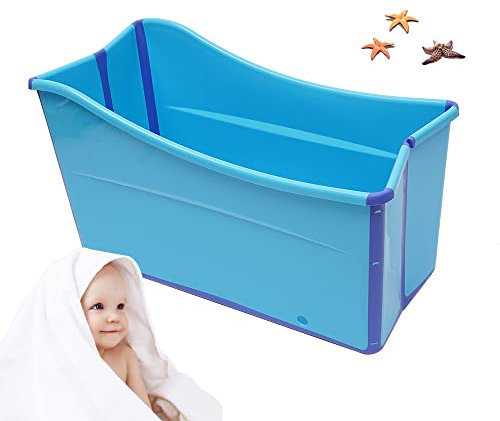 Faltbare Badewanne für Kinder und Erwachsene 98x50x56cm, Blau Klappbare Mobile Badewanne, Tragbare Klappbadewanne Ideal für kleine Badezimmer für Babyschwimmbäder