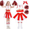 OCBIE Cheerleader Karneval Kostüm Kinder: Cheerleading Kleid - Cheer Uniformen mit Pompons Socken und Haarzubehör für Halloween Dress Up Fasching Party Kostüm (Rot, 160(11-12 Jahre))