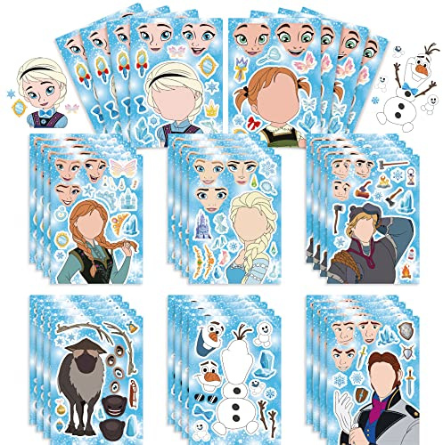 24 PCS Frozen Make a Face DIY Stickers, Frozen Birthday Party Favors Gift Set for Kids, Make Your Own Stickers Toys Goodie Candy Bag Decorations, Birthday Party Supplies