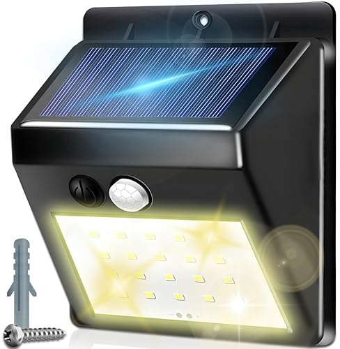Retoo Lampe Solaire Extérieur, Étanche IP65, Spot LED Avec 20 Diodes, Pouvoir 6 W, Teinte 5500k, Luminaire Exterieur Spot, Pour Jardin Garage, Cour, Patio, Blanc Froid, Capteur De Mouvement Intégré