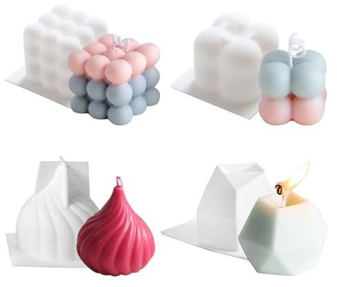 NICAVKIT Set di 4 stampi in silicone per candele a forma di bolla, stampi 3D per cera di soia, sapone, candele profumate fai da te, torte