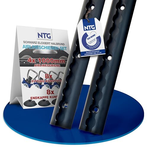 NTG Airlineskena 1 m/1 000 mm halvcirkelformad aluminium TÜV-certifierad– ekonomiset, släpvagnstillbehör, lastsäkring, aluminiumskena, lastbil, personbil, transport, husbil, m. Borrningar, svart