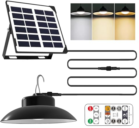 Lampada solare con telecomando, 3 temperature di colore, IP65, impermeabile, a sospensione per giardino e terrazza