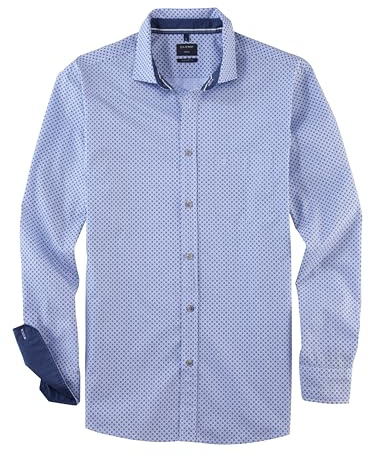 OLYMP Men's Casual Shirt Long Sleeve Casual Rotation Print on Stripes 059 Casual 22.01 Kent Collar, Bleu 11., XL