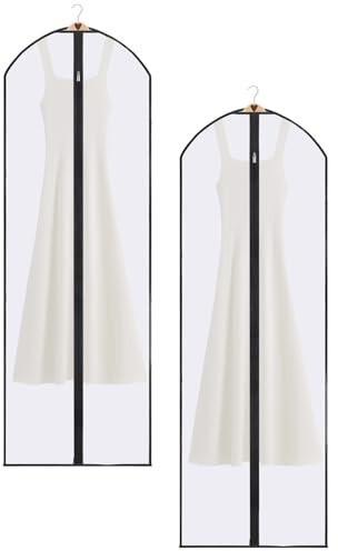 BRITECO 2 Pcs Dress Bags Covers Long, Wedding Dress Garment Bag with Clear Window, Heavy-Duty Zipper, Durable Fabric, Perfect for Travel and Storage, Keep Your Dresses Safe and Clean
