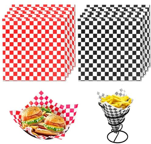 KATIMI 200 Hojas de Papel Deli, 22 × 22 cm Papel Encerado Cocina a Cuadros, de Horno a Prueba de Grasa, para Hamburguesas, Encerado para Alimentos, Queso Sándwich Patatas Fritas