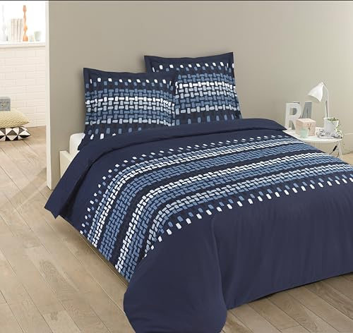 Vision - Parure de lit Jack - 100% Coton - Bleu - Set de Housse de Couette 260x240 cm avec 2 taies d'oreiller pour lit Kingsize 2 Personnes - Fibres Naturelles - Oekotex