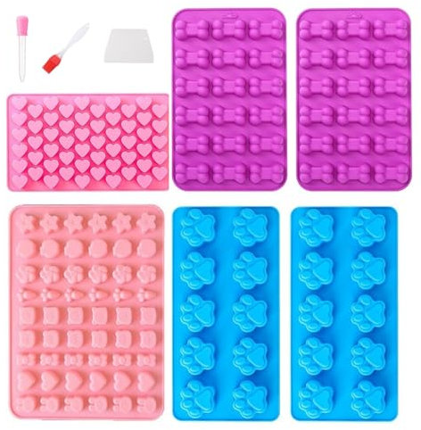 6 Piezas Molde de Silicona Para Caramelos, Moldes de Silicona Reutilizables para Dulces, Bandeja de Cubitos de hielo con Forma de pata de Gato, Corazón y Hueso