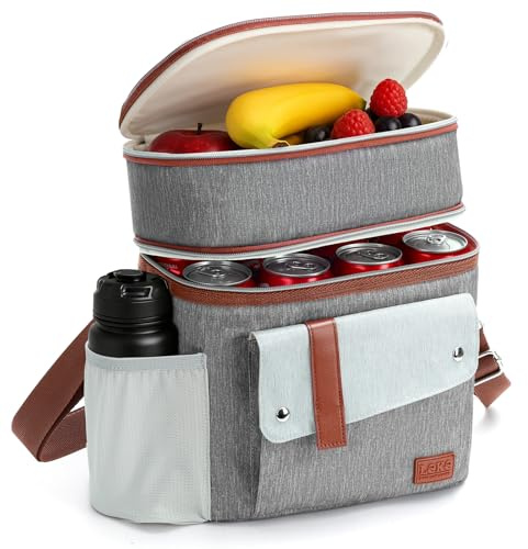 Lekespring Bolsa Termica porta Alimentos, Bolsa Comida Trabajo para Mujer y Hombre, Bolso Nevera Doble (Gris, 7L)