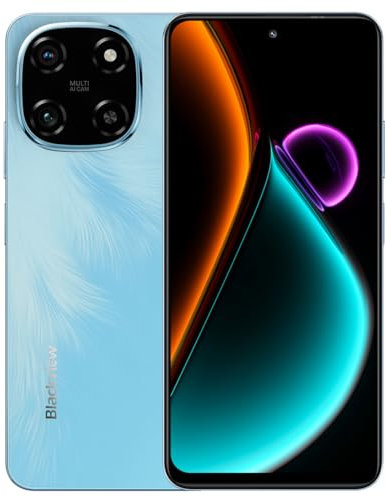 Blackview Color 6 AI Smartphone débloqué, 24Go+128Go, 50MP+13MP, 6,67 HD+ Écran, 3 Emplacements pour Cartes, Téléphone Android 15, Charge Rapide 18W, Haut-Parleur Smart-K Box, Doke AI Apps, Bleu