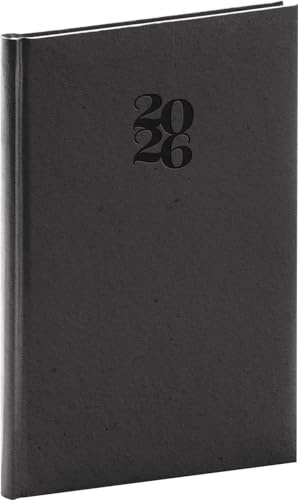 NOTIQUE Möteskalender 2026 ca A5 (15 x 21 cm), möteskalender med textilbokmärke, veckoplanerare, bokkalender, hård veckokalender (Essenza kaffe)
