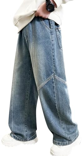 Baggy Bleu Clair Garçon 13-14 Ans Jean Large Ado Pantalons en Denim Printemps Automne Cargo Style Hip Hop Streetwear