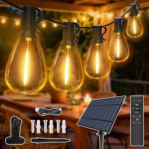 Ollny Catena di luci solari per esterni, 15 m, 16 + 1 LED, illuminazione solare S11 per esterni con telecomando, 3 modalità, funzione timer, IP65 impermeabile per giardino, balcone, campeggio