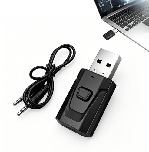 Receptor Bluetooth, Adaptador Bluetooth USB para PC y TV, Transmisor Receptor Bluetooth 5.0 con Jack 3,5 mm, Compatible con Coche, Estéreo, Altavoces, Micrófono Integrado para Manos Libres y Música