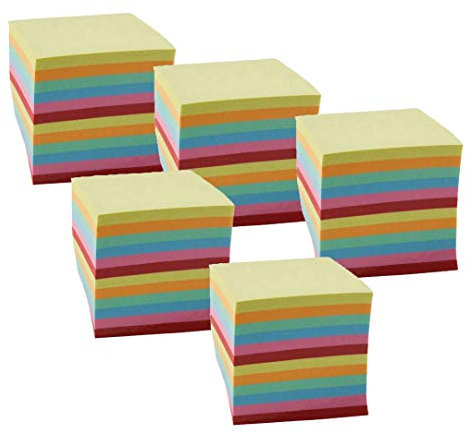 Idena 311023 - Notizklotz blanko kopfgeleimt, 9 x 9 x 9 cm, 80g/m², Circa 700 Blatt (farbig, 5 Notizklötze)