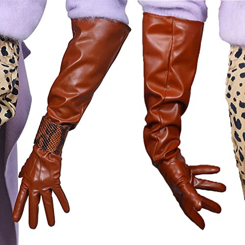 DooWay Long Leather Gloves Women Brown Gauntlet Sleeve 20 Large Unisex Cosplay Costume Gloves