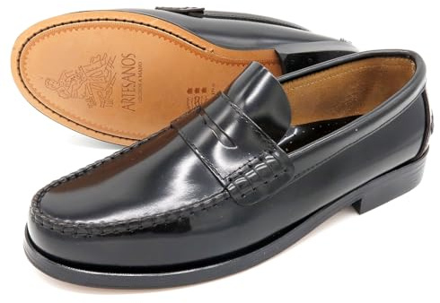 Mocassins Homme Cuir Chaussures Castillanes élégantes Penny Loafer avec Semelles en Cuir Cousues Black Noir 45 Goodyear Welted