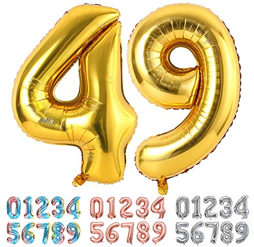 Ponmoo Foil Balloon Number 49/94 Gold, Giant Numbers 0 1 2 3 4 5 6 7 8 9 10-19 20-29 30-39 40-49 50-60-70-80-90-100, Large Balloons for Wedding Anniversary Birthday Party Decoration