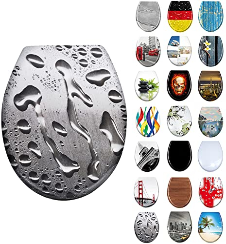 LARS360 Toilettendeckel WC Sitz mit Absenkautomatik aus Duroplast und Edelstahl, Antistatisch Antibakteriell Leicht zu Reinigen Abnehmbar Für Meisten Klodeckel Hänge WC, 45 x 38cm (Wasser)