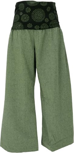 GURU SHOP Weite Marlenehose, Wellnesshose, Yogahose, Boho Hose mit Breitem Bund - Grün, Damen, Size:XL