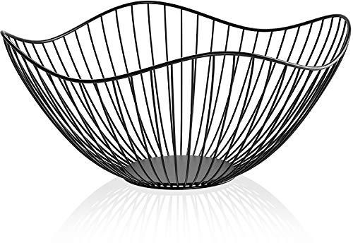 Lintat Cesta de frutas para el hogar, alambre de hierro negro, gran capacidad, cuenco para frutas, aperitivos, pan, organizador de mesa de comedor