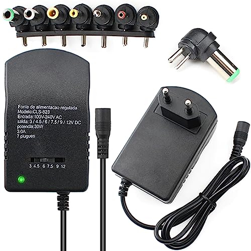 Retoo Cargador Universal 3V-12V, Adaptador Corriente con 7 Conectores Intercambiables, Transformador Fuente Alimentación Ajustable para Router Televisor Cámara Tablet