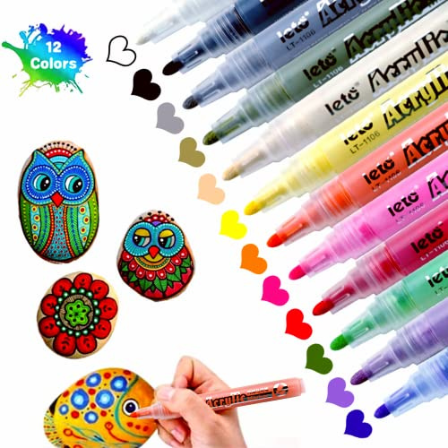 Pennarelli a Vernice acrilica,12 Colori Premio Impermeabile Pittura Arte Pennarello Set per Ceramica, Pietra, Tessuti, Plastica, Vetro, Metallo, Legno & DIY（ 2-3MM Punta Media）