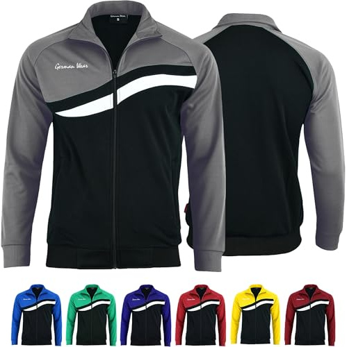 Herren Trainingsjacke mit Fleece – Fleecejacke STRIKER Sportjacke für Jogging, Fitness & Fußball – Atmungsaktiv & doppellagig – Reißverschlusstaschen – Leicht & bequem für Sport & Freizeit Grau