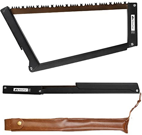 KAKAFA Sierra de Arco Plegable para Acampar, Sierra de Mano de Hoja Larga para Camping de Madera, Sierra de Arco Plegable con Funda de Cuero, Herramientas de Supervivencia al Aire Libre