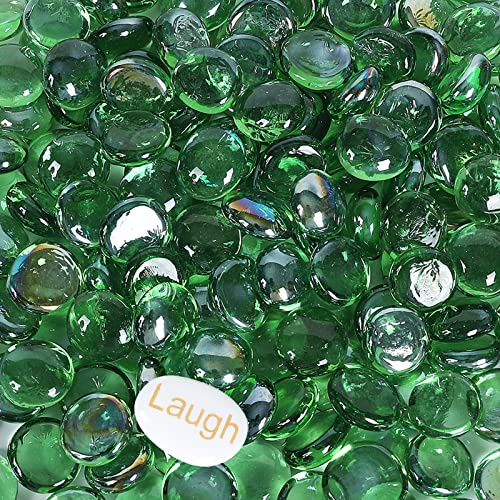 Ausluru 5LB Fire Glass Beads Flat Glass Marbles for Outdoor Fire Pit and Fireplace, Glass Gemstones for Vase Filler, Aquariums, Hydroponics Plants, Home Decor and Christmas DIY Craft, Green