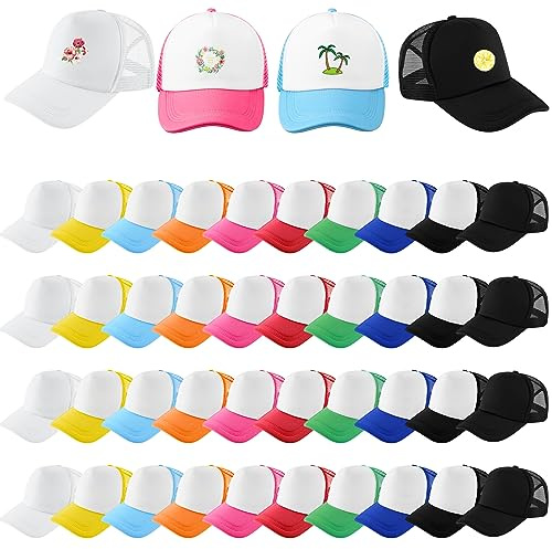 Hercicy 40 Pack Sublimation Blank Trucker Hat Bulk Baseball Cap Adjustable Mesh Unisex Polyester Hat Heat Transfer(Multicolor)
