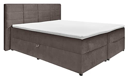 Meubletmoi Brandon - Pack cama boxspring de 2 x 80 x 200 cm de terciopelo topo con baúl + cabecero + colchón + cojines