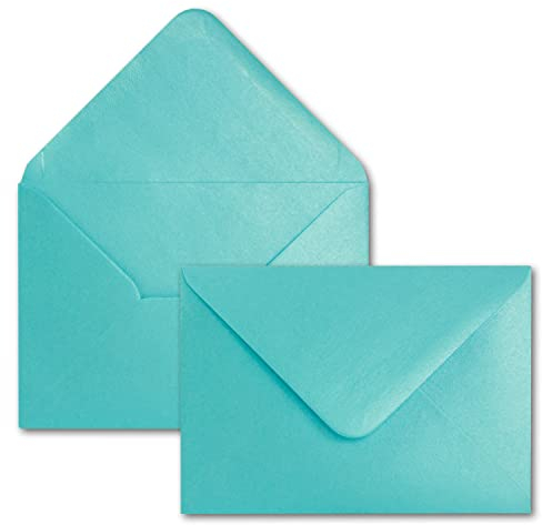 25x DIN C6 Briefumschläge, türkis mit Metallic Effekt, 114 x 162 mm, 90 g/m², beidseitig beschichtet mit Perlmutt-Effekt, Nassklebung, für Einladungen, Geburtstag, Taufe