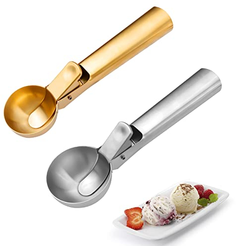 2 Pacchi Cucchiaio Gelato In Acciaio Inox, 4,6cm & 5,5cm Porzionatore per Gelati Paletta Gelato per Melone, Polpette Carne, Purè Patate
