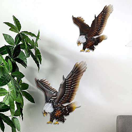 HONGLAND Metal Eagle Wall Decor Bald Eagle Metal Wall Art Handmade Country Wall Art for Outdoor Indoor Home Garden,Set of 2…