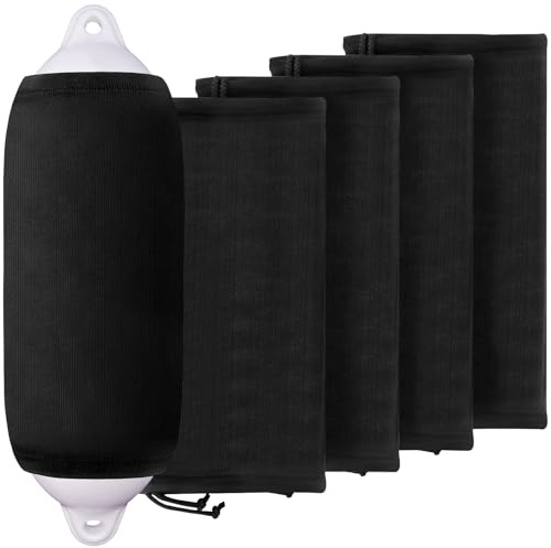 XMK Boat Fender Covers 8x22 Fender Covers Marine Boat Bumper Sleeves for Twin Eye & Center Rope Tube Style Fenders, Black, 4-Pack, Polyester (Boat Fender Not Included)