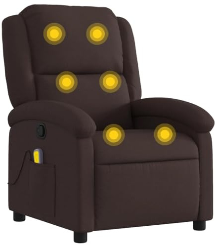 vidaXL Sillón de Masaje Reclinable, Silla con Respaldo Reposabrazos, Sillón de Televisión Relax Descanso, Asiento para Salón Hogar, Tela Marrón Oscuro