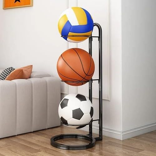 StyBtt Support 3 Couches pour Ballon de Foot et Basket - Rangement Vertical en Métal - Porte-Ballon Amovible pour Football et Basketball