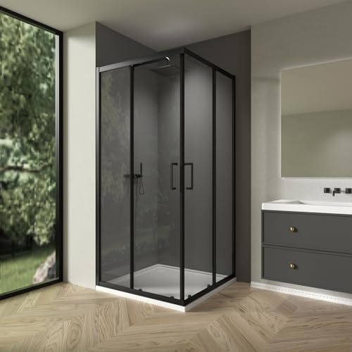 Corner Shower Door,36 in.D x 36 in. W x 72 in. H Double Sliding Corner Shower Door with 1/4 in. Tempered Glass, Sliding Shower Enclosure,Matte Black