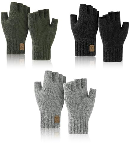 GUTERTOP 3 Paar Thermisch Fingerlose Handschuhe Strick Warme Winterhandschuhe Kaschmir Handschuhe Handschuhe Ohne Finger Laufen Camping Klettern Skifahren Radfahren Arbeit für Herren und Damen
