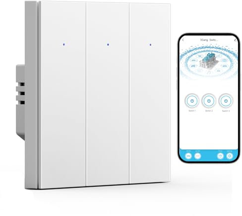 BSEED WIFI Smart Interrupteur d'Éclairage, Wifi Interrupteur à Bascule 3 Gang 1 Voie Encastré Blanc, Compatible avec Alexa et Google Home, Fonctionne avec App Smart Life (Fil Neutre Requis)