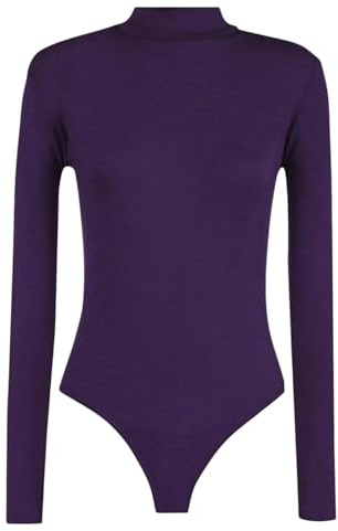 SXME MIGHT SAY Women's Turtleneck Bodysuit - Stretchy Long-Sleeve Leotard Top, Sizes Ranging from 8 to 26 (XL (16-18), Purple, 8-26)