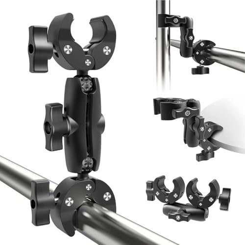 Lguaquanx Soporte de Doble Abrazadera, Soporte Camara Accion, Abrazadera de Cámara Ajustable con Brazo Bola de 360°, Compatible con Gopro y otras cámaras de acción, para Motocicleta y Bicicleta