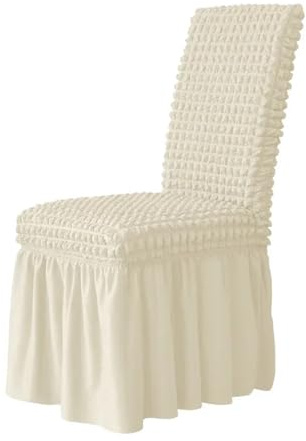 ZWCSHUU Stolsöverdrag med kjol stolsöverdrag i stretchig spandex, 6 delar, lång kjol, för matsal, bröllop, hotell, bankett, heminredning, högt ryggstöd (beige)